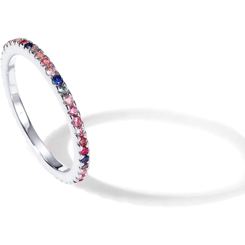 14K Gold Plated Sterling Silver Colored CZ Stones Stackable Ring | Simulated Dia